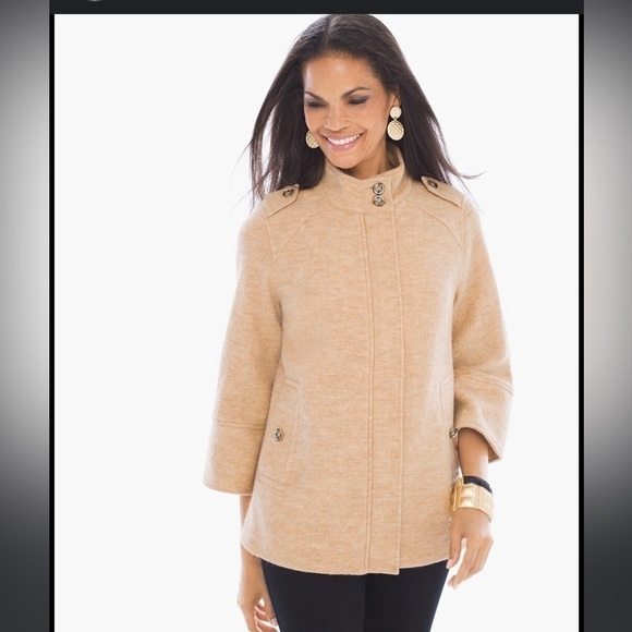 CHICOS Boiled Wool Camel Jacket, with a FREE Wool Scarf as a Bonus! - Picture 2 of 16